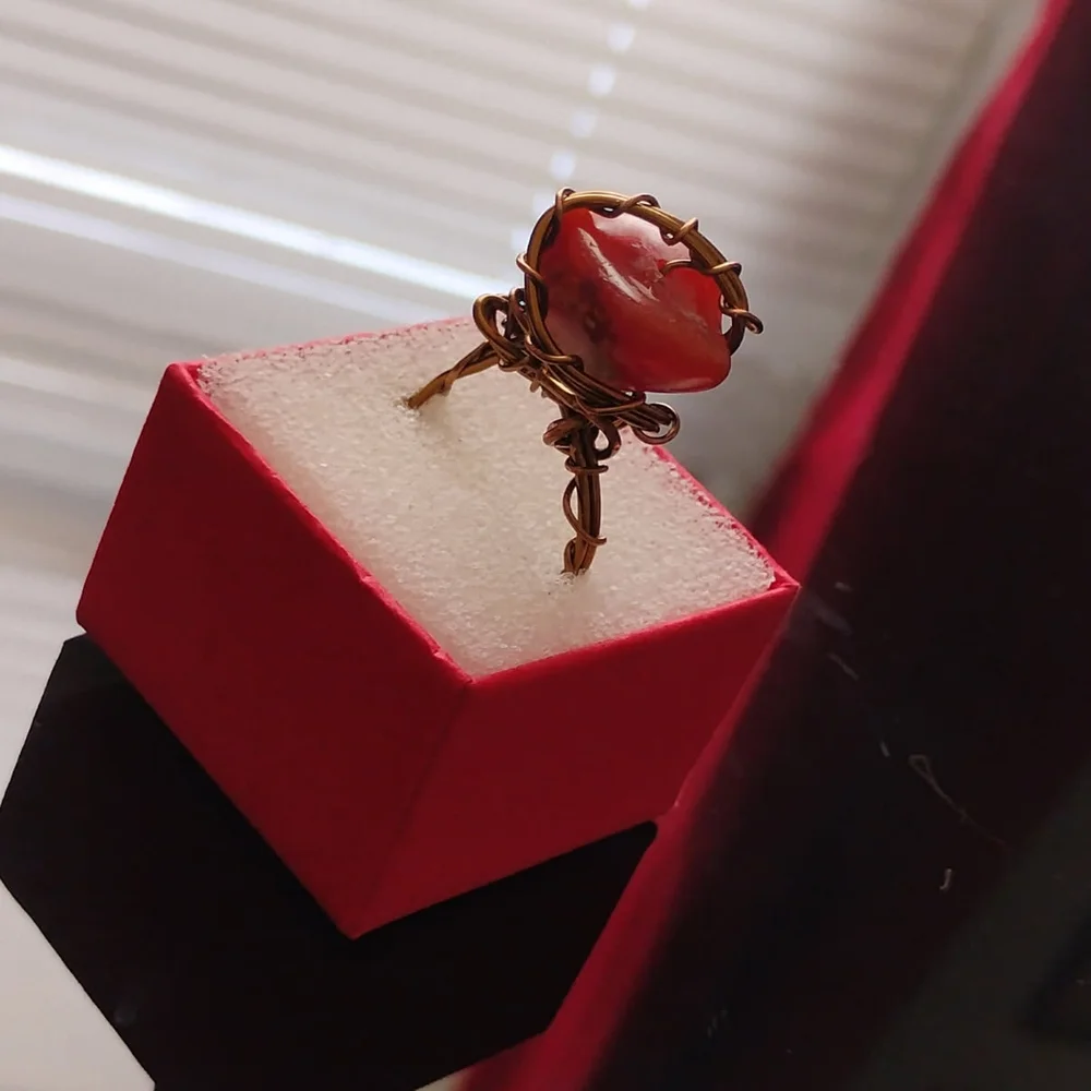 Handmade Blood Orange Agate Gemstone Wire Wrapped Ring! - Picture 4 of 6